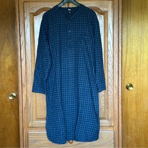 Navy Checkered Long Sleeve Sleeping Dress
